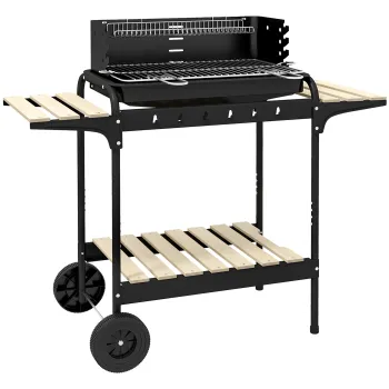 Outsunny Gratar Barbecue cu Carbune cu Inaltime Reglabila a Gratarului, Carucior Portabil pentru Gratar cu Dispozitiv de Colectare a Cenusii si Roti imagine