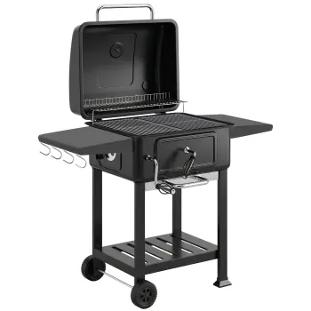 Outsunny Gratar cu carbuni BBQ Smoker cu capac termometru reglabil tava pentru carbuni cos de fum gratar raft lateral tava pentru cenusa | Aosom Romania imagine