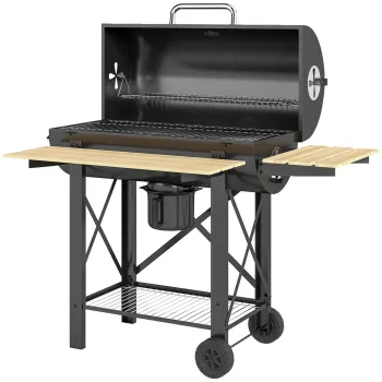 Outsunny Gratar cu Carbuni, Grila Mobila cu Rafturi Pliabile si Termometru | Aosom Romania imagine