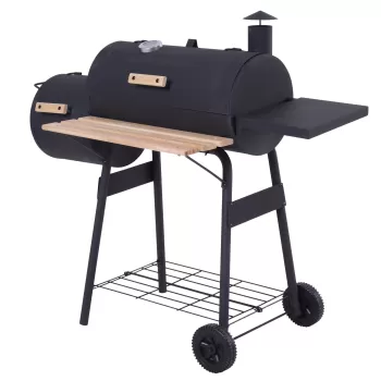 Outsunny Gratar de gradina cu capac si afumator, gratar pe carbune cu rafturi si roti 124x53x104cm, negru | AOSOM RO imagine