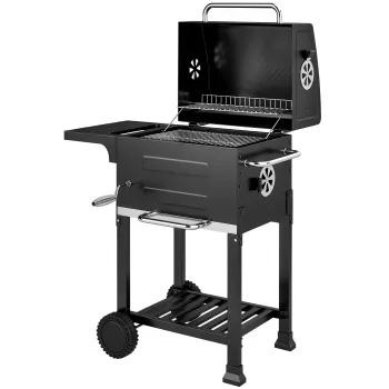 Outsunny Gratar pe Carbune cu Termometru pentru Terasa si Gradina, Negru | Aosom Romania imagine