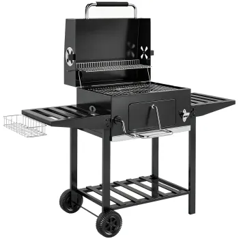 Outsunny gratar pe carbune, grila reglabila, rafturi rabatabile, termometru. | Aosom Romania imagine