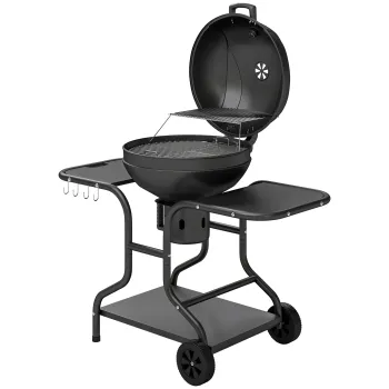 Outsunny Gratar pe carbuni BBQ Smoker cu mese laterale, termometru in capac, roti 129 x 63,5 x 106,5 cm | Aosom Romania imagine