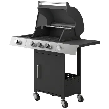 Outsunny Gratar pe Gaz, 3 Arzatoare, Arzator Lateral, Gratare din Fonta, Rafturi Laterale Incluse. | Aosom Romania imagine