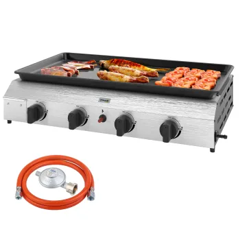 Outsunny Gratar pe Gaz cu 4 Arzatoare, Picioare Reglabile si Tava de Colectare a Grasimii, 77x44.5x19 cm, Argintiu | Aosom Romania imagine