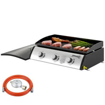 Outsunny Gratar pe Gaz din Otel cu 3 Arzatoare, Regulator, Furtun si Capac, 63x47x25 cm, Negru | Aosom Romania imagine