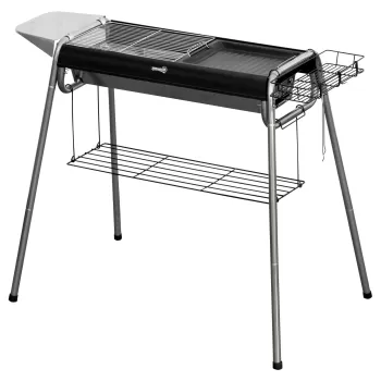 Outsunny Gratar portabil cu carbune, Gratar cu plita, asamblare usoara, Aragaz din otel inoxidabil cu cosuri de condimente | AOSOM RO imagine