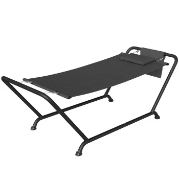 Outsunny Hamac cu cadru 237 x 90 cm Hamac cu bara cu buzunar lateral, perna pentru cap Cadru metalic suport pana la 150 kg | Aosom Romania imagine