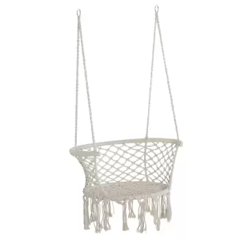 Outsunny Hamac de Gradina in Stil Boho Chic, Scaun Suspendat din Poliester si Macrame pentru Interior si Exterior, Crem, 80x60x36cm imagine