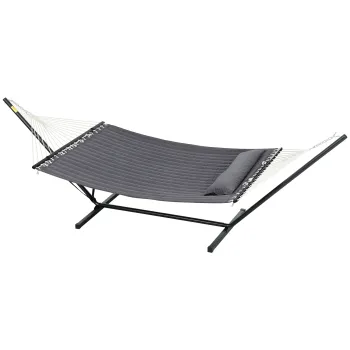 Outsunny Hamac de Gradina Portabil cu Structura, Perna Integrata si Corzi de Siguranta, 368x93x110 cm, Gri Inchis | Aosom Romania imagine