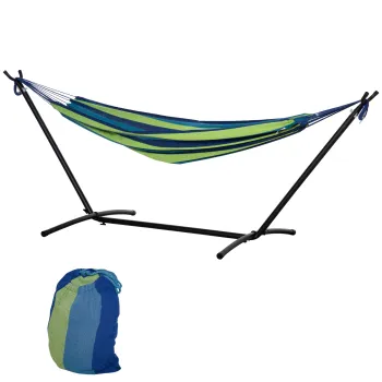 Outsunny Hamac de Gradina Suspendat 310x117 cm cu Inaltime Reglabila si Suport, Capacitate 120 kg, Hamac Independent cu Geanta de Transport, pentru Camping, Gradina, Balcon, Patio, Verde si Albastru | Aosom Romania imagine