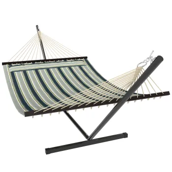 Outsunny Hamac pe cadru 353 cm, hamac cu suport din otel cu perna detasabila si bare de distantare, vert | Aosom Romania imagine