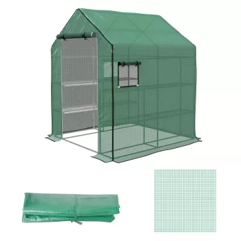 Outsunny Husa de Rezerva pentru Sera Tunel cu Usa Rulabila si Ferestre cu Plasa, Husa Ranforsata PE pentru Sera Calda, 140 x 143 x 190cm, Verde imagine