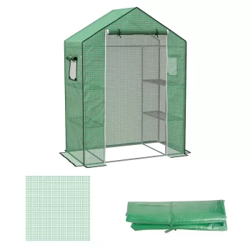 Outsunny Husa de Rezerva pentru Sera Tunel cu Usa Rulabila si Ferestre cu Plasa, Husa Ranforsata PE pentru Sera Calda, 143 x 70 x 190cm, Verde imagine