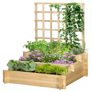 Outsunny Jardiniera cu 3 Niveluri cu Grilaj pentru Catarat Vita de Vie, ghiveci suprainaltat | AOSOM RO imagine