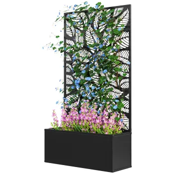 Outsunny Jardiniera cu Grilaj pentru Plante Cataratoare cu Montare pe Perete sau Independent, 61x23x113 cm, Negru | Aosom Romania imagine