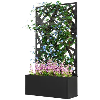 Outsunny Jardiniera cu Grilaj pentru Plante Cataratoare din Metal, 61x23x113 cm, Negru | Aosom Romania imagine