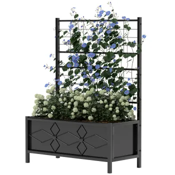 Outsunny Jardiniera cu Grilaj pentru Plante Cataratoare din Otel cu 2 Orificii de Drenaj, 90x40x120 cm, Negru | Aosom Romania imagine