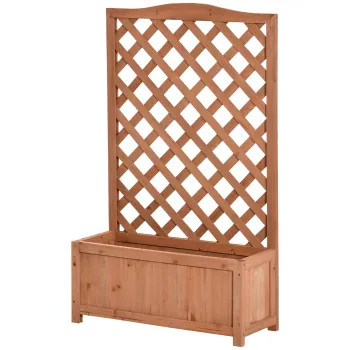 Outsunny Jardiniera cu spalier, bac de flori ridicat, pentru plante cataratoare, legume, flori, din lemn masiv, interior si exterior, curte, gradina, balcon, 70 x 28 x 117 cm, maro | Aosom Romania imagine