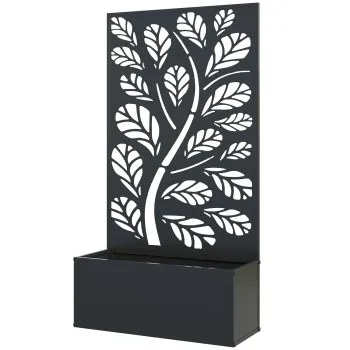 Outsunny Jardiniera cu spalier cu model crengute si frunze, cuva pentru flori, pentru plante cataratoare, metal 61 x 23 x 113 cm negru | Aosom Romania imagine