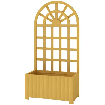 Outsunny Jardiniera cu spalier din lemn cu drenaj pentru cultivare legume, flori, ierburi aromatice 60x30x120 cm natural | Aosom Romania imagine