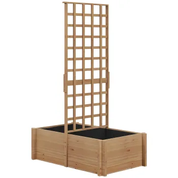 Outsunny Jardiniera cu spalier, ghiveci din lemn pentru plante cataratoare, legume, 100 x 60 x 150 cm, natural | Aosom Romania imagine