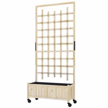 Outsunny Jardiniera cu spalier, ghiveci pe roti, pentru plante agatatoare, lemn masiv, 82,5x35x186cm, lemn natural | Aosom Romania imagine