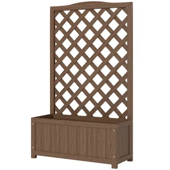 Outsunny Jardiniera cu spalier, ghiveci pentru plante cataratoare, legume, flori, din lemn masiv, 70 x 28 x 117 cm maro inchis | Aosom Romania imagine