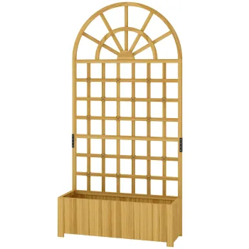 Outsunny Jardiniera cu spalier, lada de flori, cu orificii de drenaj, din lemn masiv, 90 x 30 x 180 cm, efect lemn natural | Aosom Romania imagine