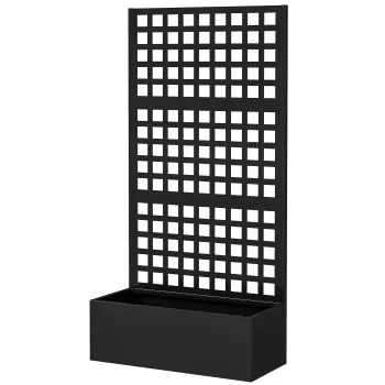 Outsunny Jardiniera cu spalier, paravan de intimitate, pat ridicat pentru gradina din otel galvanizat, pentru plante cataratoare, 89x40x178cm, negru | Aosom Romania imagine
