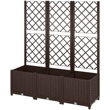 Outsunny Jardiniera cu spalier pat ridicat pentru gradina jardiniera exterioara cu 8 orificii de drenaj 120 x 40 x 135 cm maro | Aosom Romania imagine