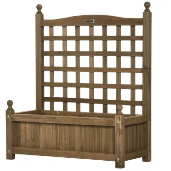 Outsunny Jardiniera cu spalier recipient pentru flori jardiniera pe picior 64 x 28 x 75 cm inserturi de irigare lemn masiv | Aosom Romania imagine