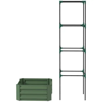 Outsunny Jardiniera cu spalier reglabil, lada de flori cu cusca pentru rosii din otel galvanizat 61 x 61 x 187 cm verde | Aosom Romania imagine