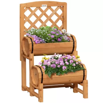 Outsunny Jardiniera de brad in forma de butoi, de exterior cu design vertical inaltat, 45x45x80cm, maro | AOSOM RO imagine