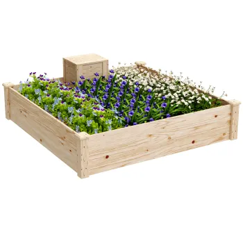 Outsunny Jardiniera de Exterior cu Compostor si Baza Deschisa din Lemn de Brad, 123x123x25,5 cm, Lemn Natural | Aosom Romania imagine