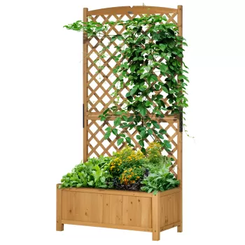 Outsunny Jardiniera de exterior din lemn de brad cu design vertical inaltat, 90x45x180 cm, Galben | AOSOM RO imagine