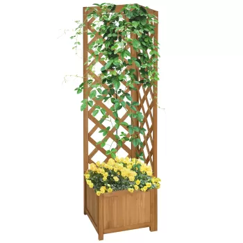 Outsunny Jardiniera de gradina din lemn de brad maro cu grila pentru plante cataratoare, 40x40x145cm | AOSOM RO imagine