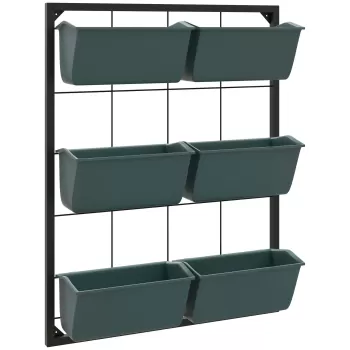 Outsunny Jardiniera de perete pe 3 nivele cu 6 ghivece pentru interior si exterior, Jardiniera cu montare pe perete cu 6 ghivece, pentru legume, flori, ierburi, Verde inchis imagine