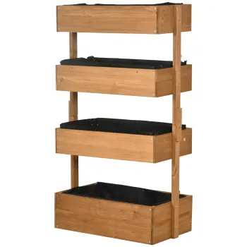 Outsunny Jardiniera din Lemn cu 4 Nivele Jardiniera Ridicata Exterioara cu Orificii de Drenaj 80x45x142 cm Portocaliu | Aosom Romania imagine