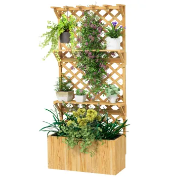 Outsunny Jardiniera din Lemn cu Suport pentru Plante si Orificii de Drenaj, 76x33x177 cm, Natural | Aosom Romania imagine