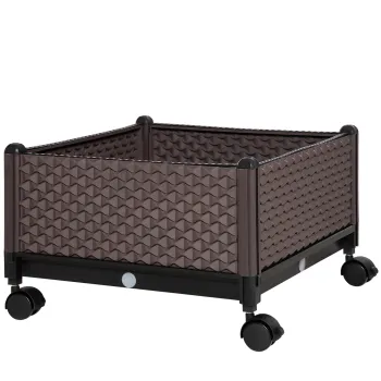 Outsunny Jardiniera din plastic cu roti si orificii de drenaj pentru cultivarea plantelor in exterior 50x50x33 cm Marron | Aosom Romania imagine