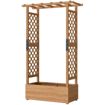 Outsunny Jardiniera inalta cu spalier si acoperis, pentru flori, fructe, legume, ierburi, 110 x 44 x 181 cm, lemn, Portocaliu | Aosom Romania imagine