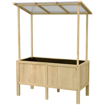 Outsunny Jardiniera inaltata cu acoperis, orificii de drenaj, captuseala din material netesut, rezistenta la intemperii, lemn de brad, 110x60x152 cm | Aosom Romania imagine