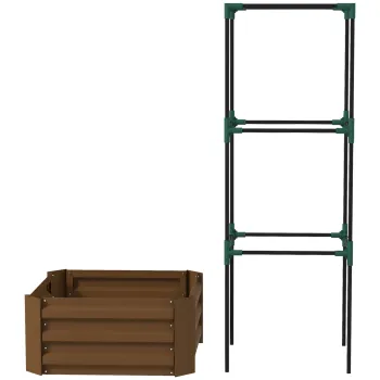 Outsunny Jardiniera inaltata cu grilaj, cutie de plantare cu suport de sustinere, fund deschis, rezistent la intemperii, 61 cm x 61 cm x 140 cm, Braun | Aosom Romania imagine