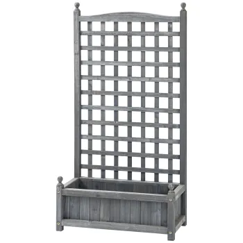 Outsunny jardiniera inaltata cu spalier, jardiniera pentru flori, arc pentru trandafiri cu suport pentru plante cataratoare, lemn, gri, 64 x 28 x 120 cm | Aosom Romania imagine