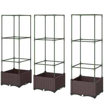 Outsunny Jardiniera inaltata cu spalier set de 3 jardiniere cu orificii de scurgere | Aosom Romania imagine