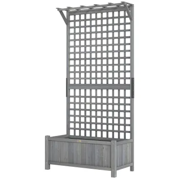 Outsunny Jardiniera inaltata cu spalier si acoperis, cutie de plantare, pat de flori, rezistent la intemperii, lemn, 90 x 45 x 183 cm, gri inchis | Aosom Romania imagine