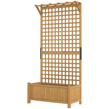 Outsunny Jardiniera inaltata cu Spalier si Acoperis, Ghiveci, Strat de Flori, rezistent la intemperii, Lemn, 90 x 45 x 183 cm, Maro | Aosom Romania imagine