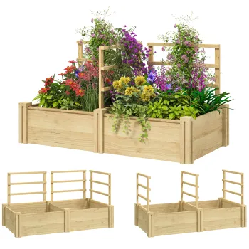 Outsunny Jardiniera Inaltata din Lemn cu 3 Suporturi pentru Plante, 119x62,5x64 cm, Natural | Aosom Romania imagine
