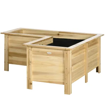 Outsunny Jardiniera inaltata din lemn ghiveci exterior in forma de L cu material netesut gradina urbana 120x120x50 cm Natural | Aosom Romania imagine